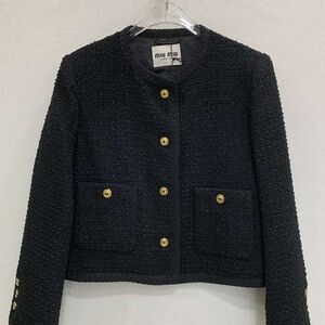 Miu Miu Black Tweed Blazer with Gold Buttons